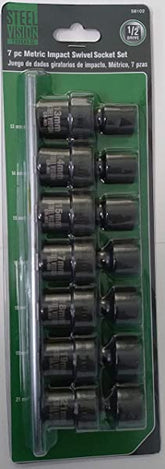 Steel Vision Tools 58102 7pc Metric Impact Swivel Socket Set 1/2" Drive - 58102